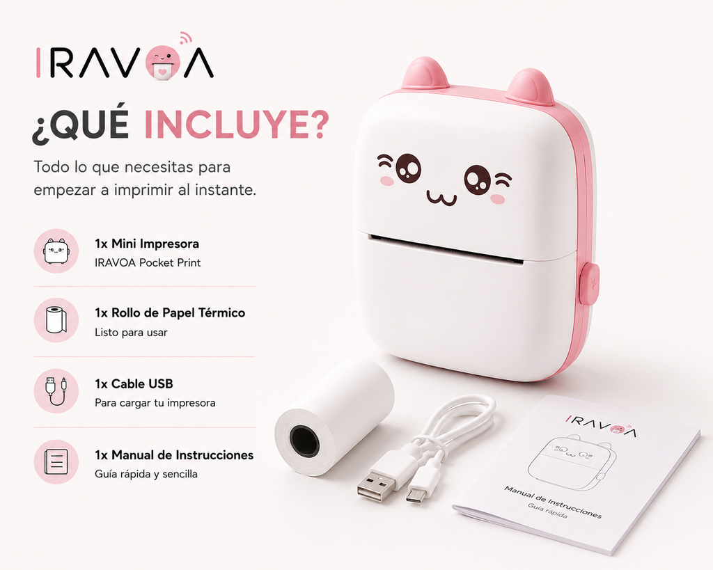 IRAVOA™ Pocket Print – Mini Impresora Térmica Portátil