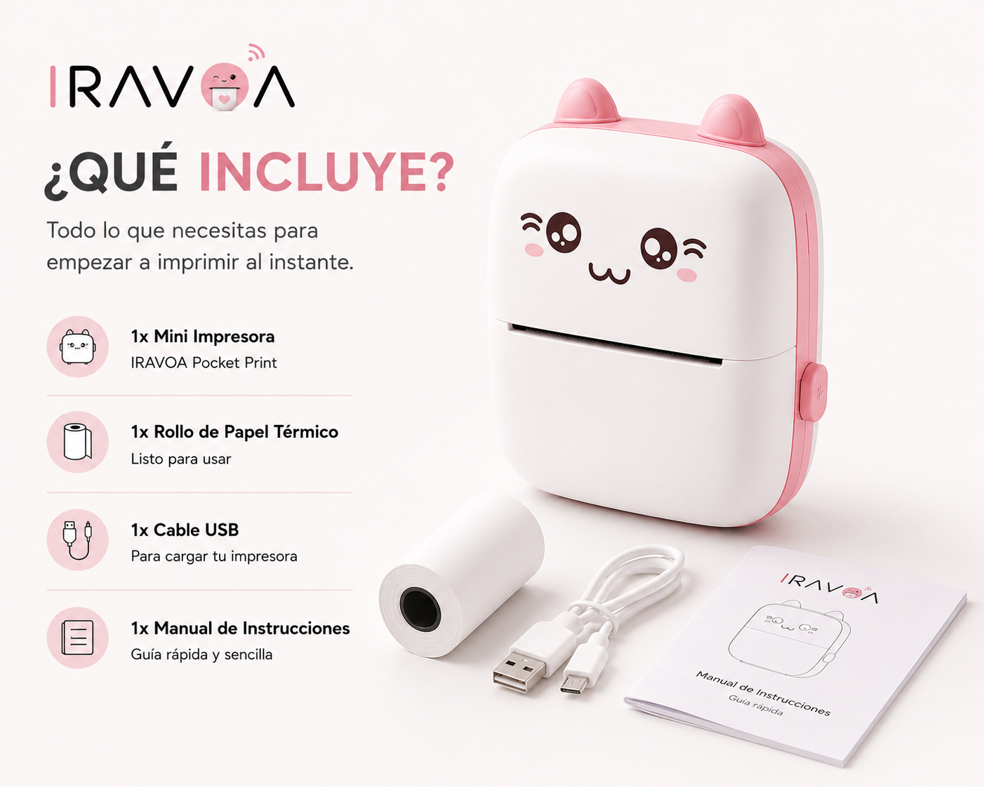 IRAVOA™ Pocket Print – Mini Impresora Térmica Portátil