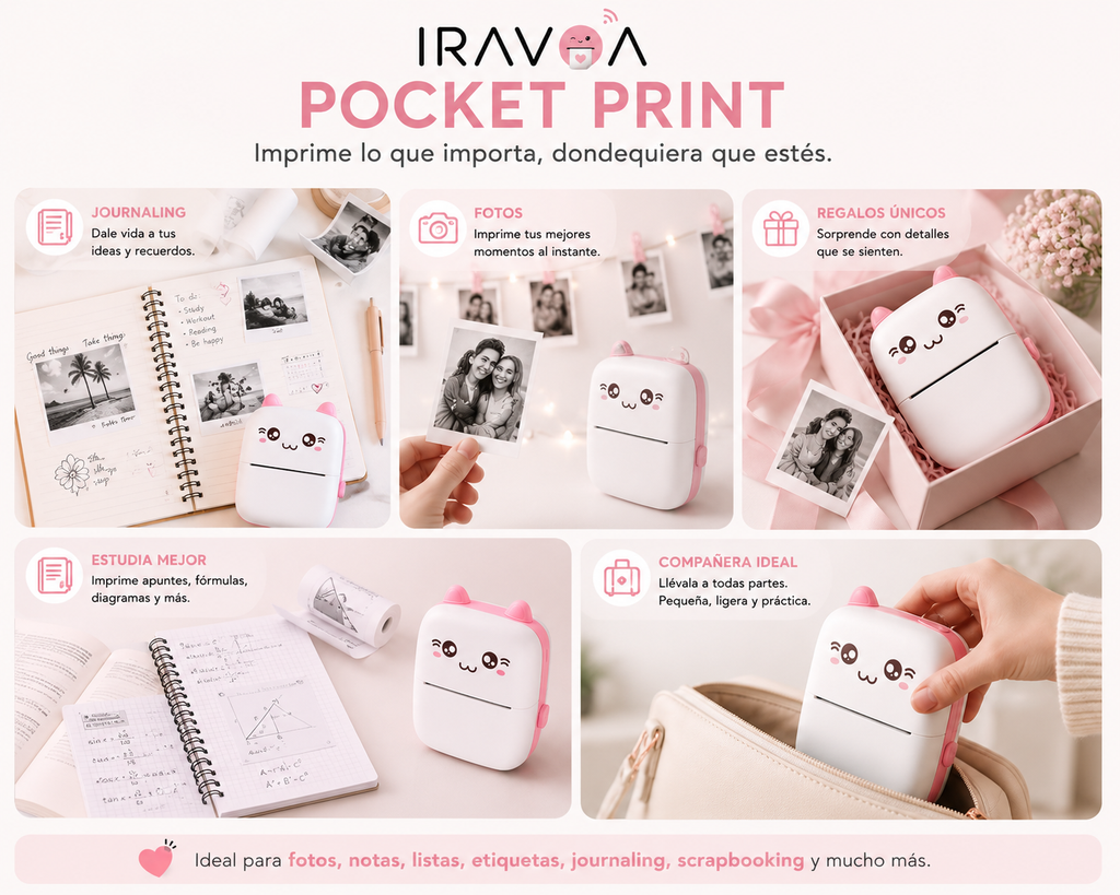 IRAVOA™ Pocket Print – Mini Impresora Térmica Portátil