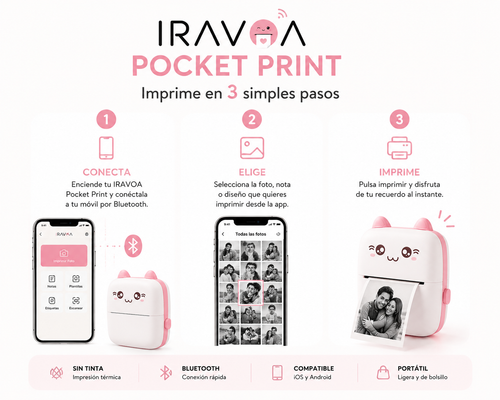 IRAVOA™ Pocket Print – Mini Impresora Térmica Portátil